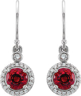 14K Gold Round Lab-Grown Ruby & Natural Diamond Halo-Style Earrings - White Gold - view 2