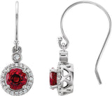 14K Gold Round Lab-Grown Ruby & Natural Diamond Halo-Style Earrings - White Gold