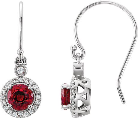 14K Gold Round Lab-Grown Ruby & Natural Diamond Halo-Style Earrings - White Gold