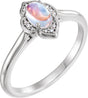 Platinum Oval Natural Rainbow Moonstone & Natural Diamond Clover Cabochon Ring
