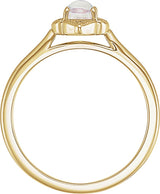 14K Gold Oval Natural Rainbow Moonstone & Natural Diamond Clover Cabochon Ring - Yellow Gold - view 2