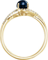 14K Gold Round Natural Blue Sapphire & Natural Diamond Accented Cabochon Ring - Yellow Gold - view 2