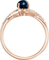 14K Gold Round Natural Blue Sapphire & Natural Diamond Accented Cabochon Ring - Rose Gold - view 2