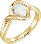 14K Gold Oval Natural White Opal Cabochon Ring - Yellow Gold