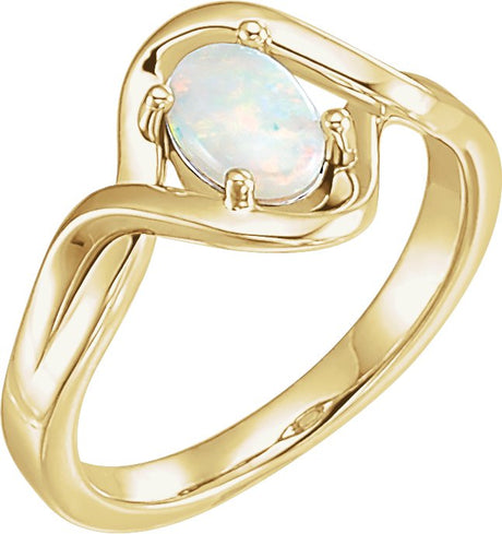 14K Gold Oval Natural White Opal Cabochon Ring - Yellow Gold