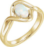 14K Gold Oval Natural White Opal Cabochon Ring - Yellow Gold