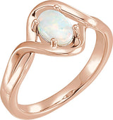 14K Gold Oval Natural White Opal Cabochon Ring - Rose Gold