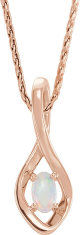 14K Gold Oval Natural White Opal Freeform Necklace or Pendant - Rose Gold