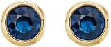 14K Gold Natural Blue Sapphire Round Bezel-Set Birthstone Stud Earrings - Yellow Gold - view 4