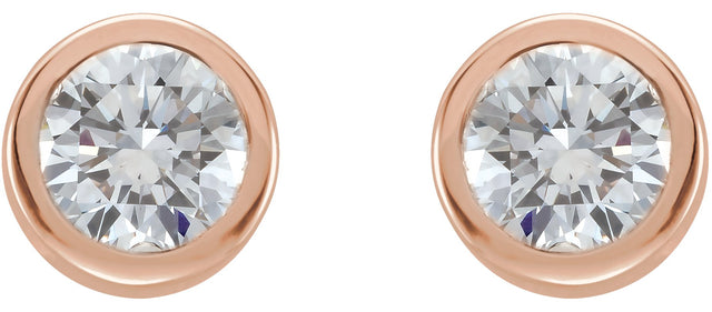 14K Gold Natural Diamond Round Bezel-Set Birthstone Stud Earrings - Rose Gold - view 4