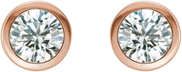 14K Gold Natural Diamond Round Bezel-Set Birthstone Stud Earrings - Rose Gold - view 4