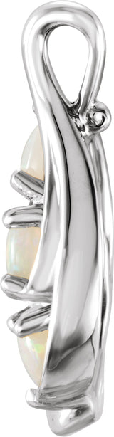 14K Gold Round Natural White Opal Three-Stone Cabochon Pendant - White Gold - view 2