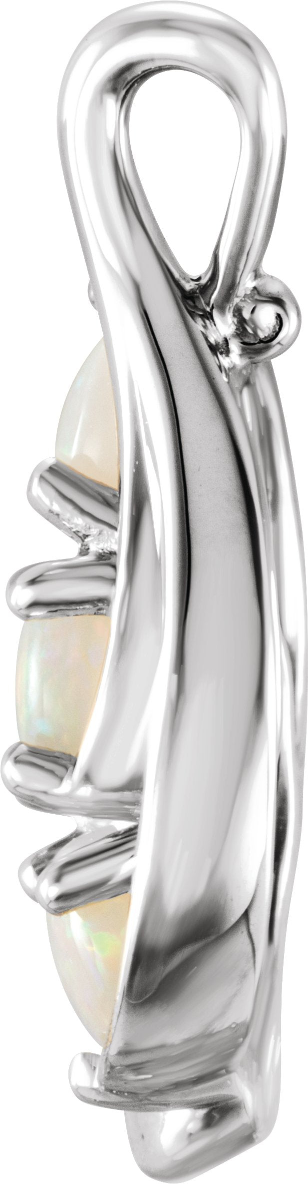14K Gold Round Natural White Opal Three-Stone Cabochon Pendant - White Gold - view 2