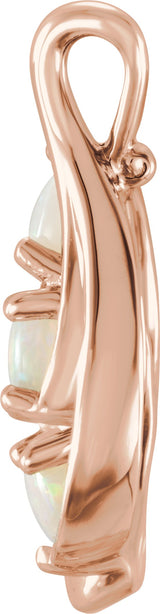 14K Gold Round Natural White Opal Three-Stone Cabochon Pendant - Rose Gold - view 2