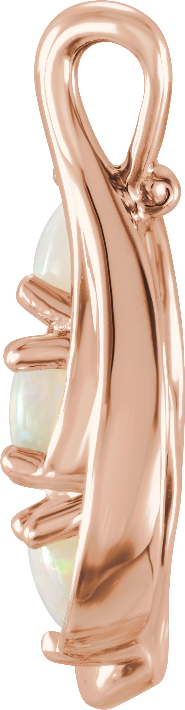 14K Gold Round Natural White Opal Three-Stone Cabochon Pendant - Rose Gold - view 2