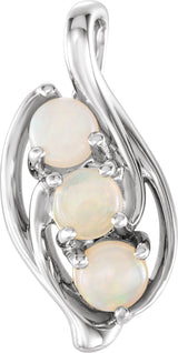 Platinum Round Natural White Opal Three-Stone Cabochon Pendant