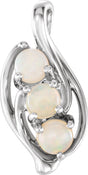 Platinum Round Natural White Opal Three-Stone Cabochon Pendant
