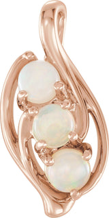 14K Gold Round Natural White Opal Three-Stone Cabochon Pendant - Rose Gold