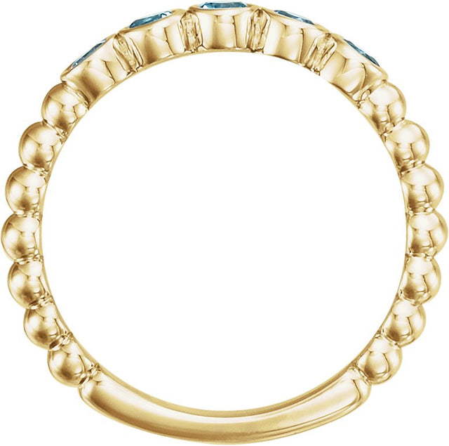 14K Gold Round Natural Aquamarine Beaded Bezel-Set Ring - Yellow Gold - view 2