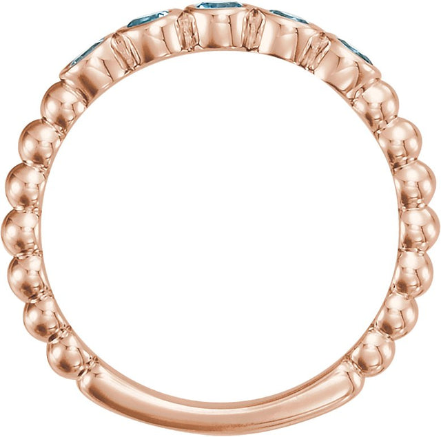 14K Gold Round Natural Aquamarine Beaded Bezel-Set Ring - Rose Gold - view 2