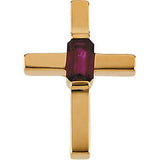 14K Gold Emerald Natural Ruby Solitaire Cross Pendant
