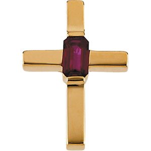 14K Gold Emerald Natural Ruby Solitaire Cross Pendant