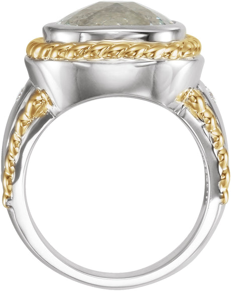 14K Gold Cushion Natural Green Quartz & Natural Diamond Accented Rope Ring - view 2