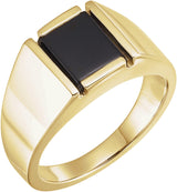 14K Gold Rectangle Natural Black Onyx Cabochon Ring