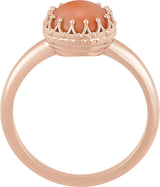 14K Gold Round Natural Pink Coral Crown Cabochon Ring - Rose Gold - view 2