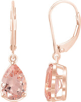 14K Gold Pear Natural Pink Morganite Solitaire Earrings