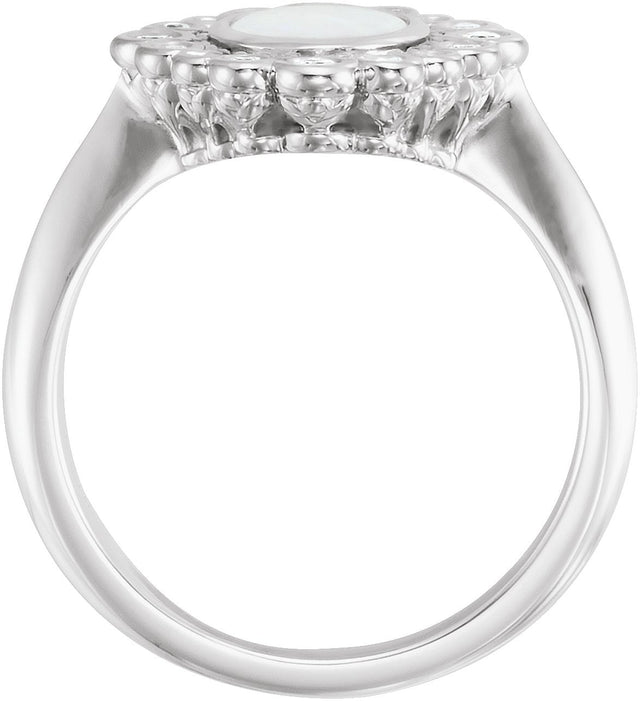 Platinum Oval Natural White Opal & Natural Diamond Halo-Style Ring - view 2