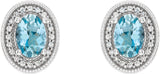 Platinum Natural Aquamarine & Natural Diamond Oval 4-Prong Halo-Style Earrings - view 2