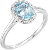 14K Gold Oval Natural Aquamarine & Natural Diamond Halo-Style Ring – 7x5mm - White Gold