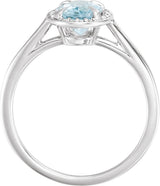 14K Gold Oval Natural Aquamarine & Natural Diamond Halo-Style Ring – 7x5mm - White Gold - view 2