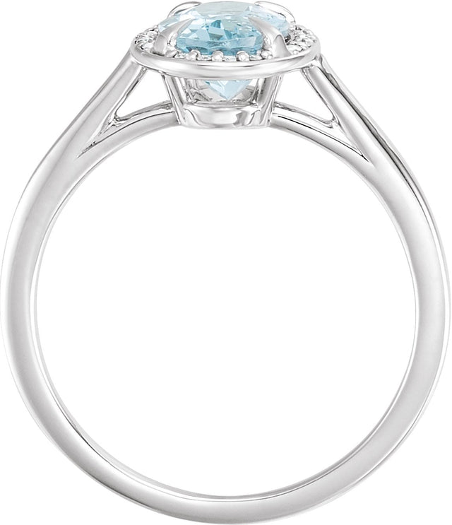 14K Gold Oval Natural Aquamarine & Natural Diamond Halo-Style Ring – 7x5mm - White Gold - view 2