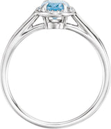 14K Gold Oval Natural Aquamarine & Natural Diamond Halo-Style Ring – 7x5mm - White Gold - view 2