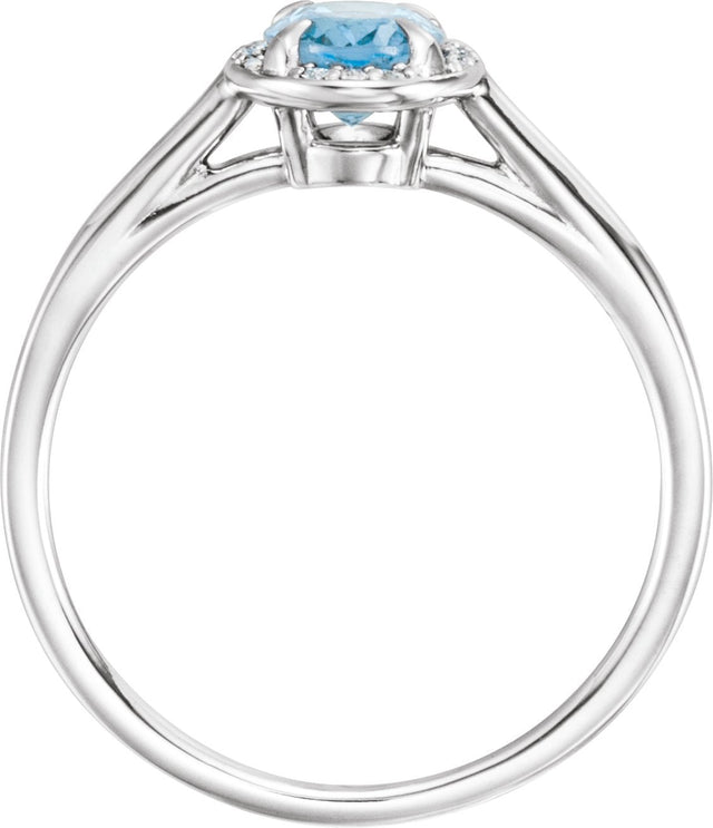 14K Gold Oval Natural Aquamarine & Natural Diamond Halo-Style Ring – 7x5mm - White Gold - view 2