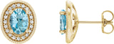 14K Gold Natural Aquamarine & Natural Diamond Oval 4-Prong Halo-Style Earrings - Yellow Gold