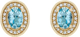 14K Gold Natural Aquamarine & Natural Diamond Oval 4-Prong Halo-Style Earrings - Yellow Gold - view 2