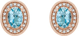 14K Gold Natural Aquamarine & Natural Diamond Oval 4-Prong Halo-Style Earrings - Rose Gold - view 2