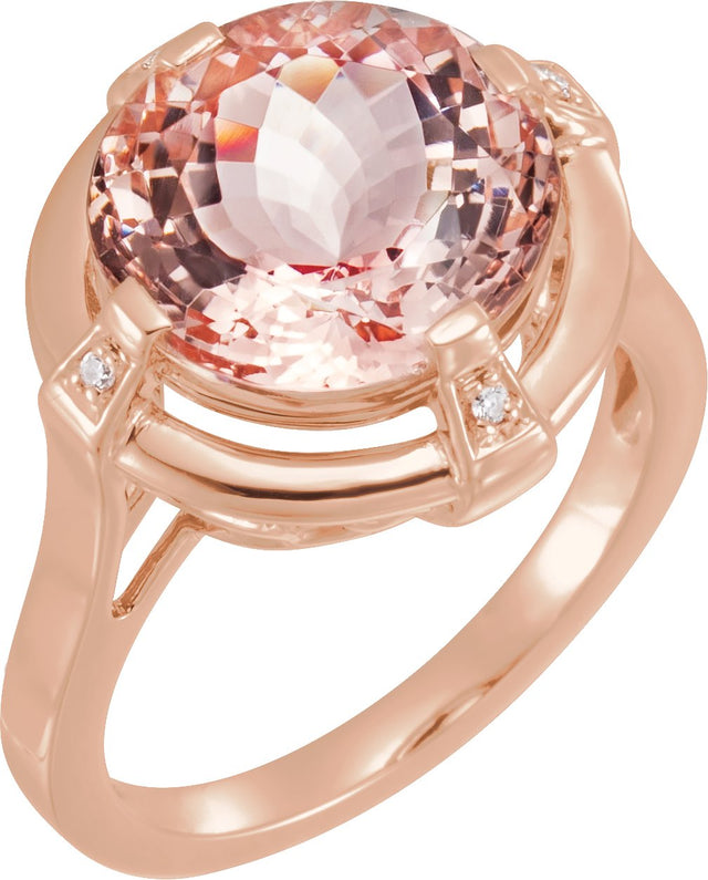 14K Gold Round Natural Pink Morganite & Natural Diamond Accented Ring