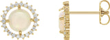14K Gold Round Natural White Opal & Natural Diamond Halo-Style Earrings – 6mm Stones - Yellow Gold