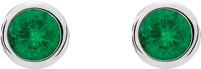 Platinum Natural Emerald Round Bezel-Set Birthstone Stud Earrings - view 4
