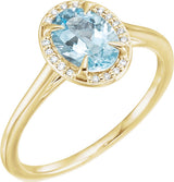 14K Gold Oval Natural Aquamarine & Natural Diamond Halo-Style Ring – 7x5mm - Yellow Gold