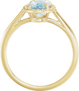 14K Gold Oval Natural Aquamarine & Natural Diamond Halo-Style Ring – 7x5mm - Yellow Gold - view 2