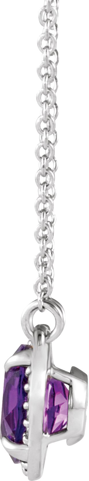 Platinum Round Natural Amethyst & Natural Diamond Halo-Style Necklace - view 2