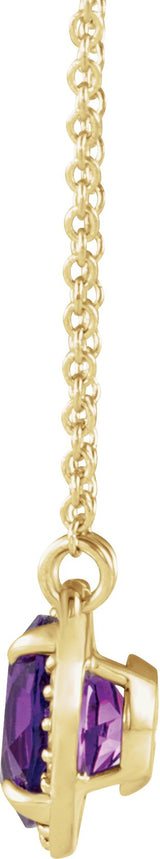 14K Gold Round Natural Amethyst & Natural Diamond Halo-Style Necklace - Yellow Gold - view 2