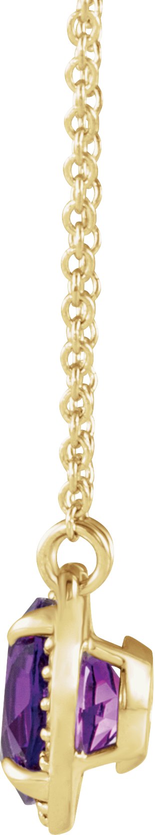 14K Gold Round Natural Amethyst & Natural Diamond Halo-Style Necklace - Yellow Gold - view 2