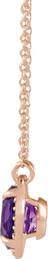 14K Gold Round Natural Amethyst & Natural Diamond Halo-Style Necklace - Rose Gold - view 2