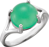 14K Gold Round Natural Green Chrysoprase Cabochon Ring – 10mm Stones - White Gold